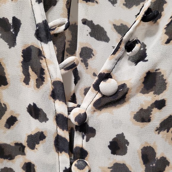 Express Portofino Slim Leopard Print Long Sleeve Sheer Blouse - Picture 3 of 4